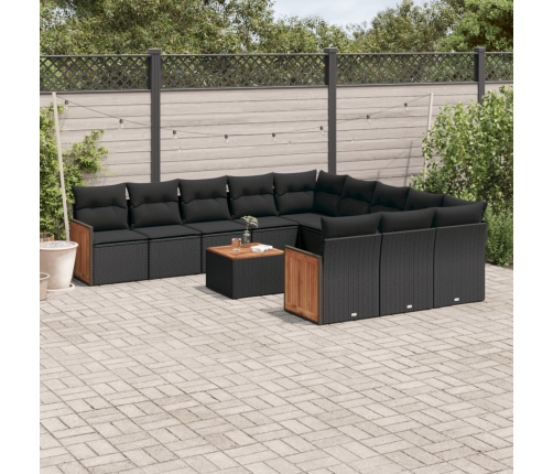 Set de sofás de jardín 12 piezas cojines ratán sintético negro
