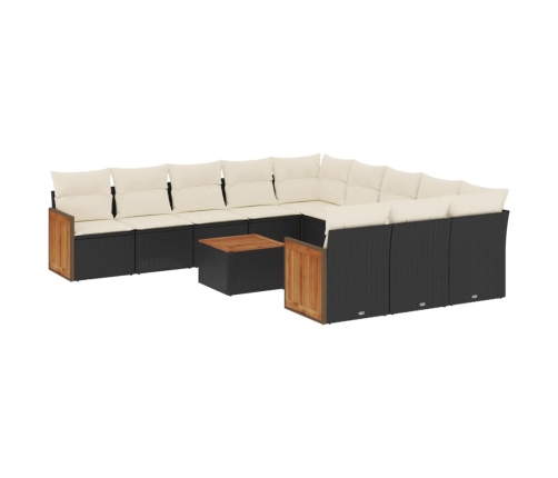 Set de sofás de jardín 12 piezas cojines ratán sintético negro