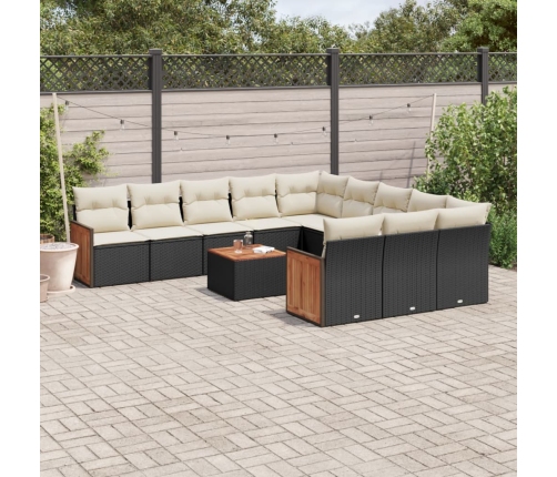 Set de sofás de jardín 12 piezas cojines ratán sintético negro