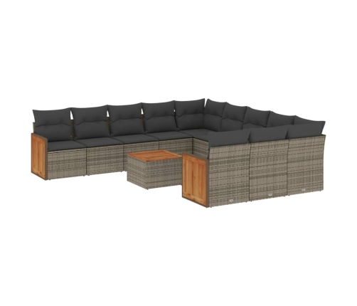 Set de sofás de jardín 12 pzas con cojines ratán sintético gris