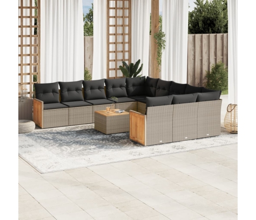 Set de sofás de jardín 12 pzas con cojines ratán sintético gris