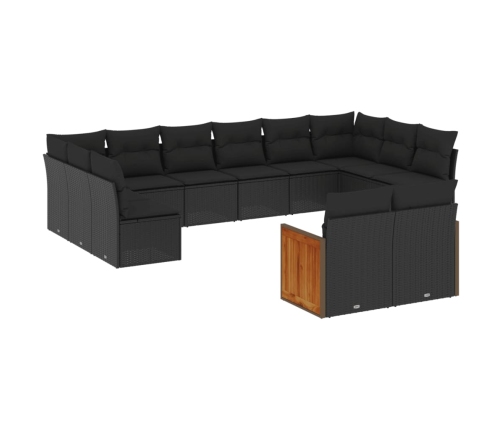 Set de sofás de jardín 12 piezas cojines ratán sintético negro