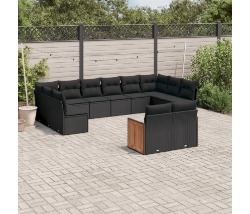 Set de sofás de jardín 12 piezas cojines ratán sintético negro