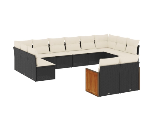 Set de sofás de jardín 12 piezas cojines ratán sintético negro