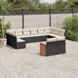 Set de sofás de jardín 12 piezas cojines ratán sintético negro