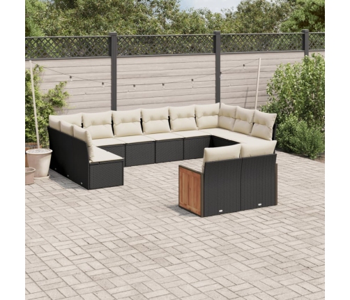 Set de sofás de jardín 12 piezas cojines ratán sintético negro
