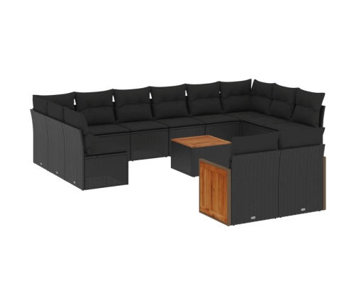 Set de sofás de jardín y cojines 13 pzas ratán sintético negro