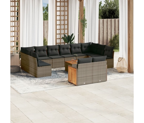 Set sofás de jardín con cojines 13 piezas ratán sintético gris