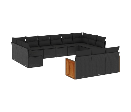 Set de sofás de jardín y cojines 13 pzas ratán sintético negro