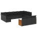 Set de sofás de jardín y cojines 13 pzas ratán sintético negro