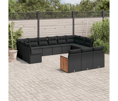 Set de sofás de jardín y cojines 13 pzas ratán sintético negro