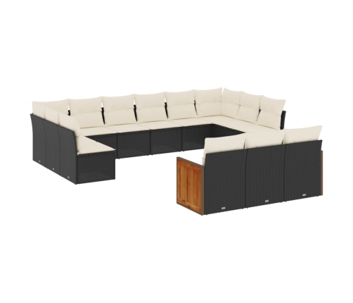 Set de sofás de jardín y cojines 13 pzas ratán sintético negro