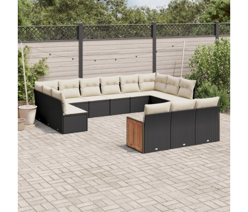 Set de sofás de jardín y cojines 13 pzas ratán sintético negro