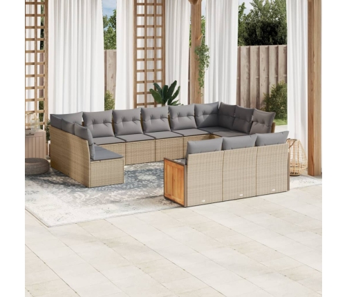 Set sofás de jardín con cojines 13 pzas ratán sintético beige