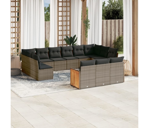 Set sofás de jardín con cojines 13 piezas ratán sintético gris