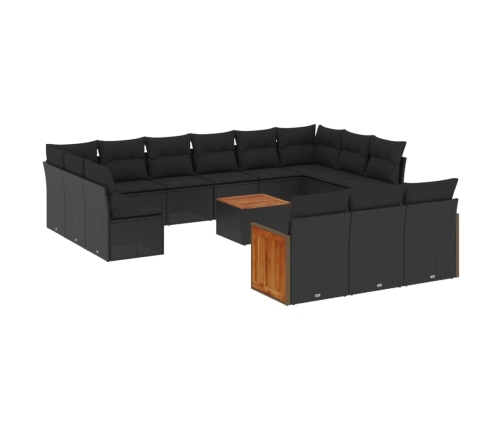 Set sofás de jardín 14 pzas con cojines ratán sintético negro