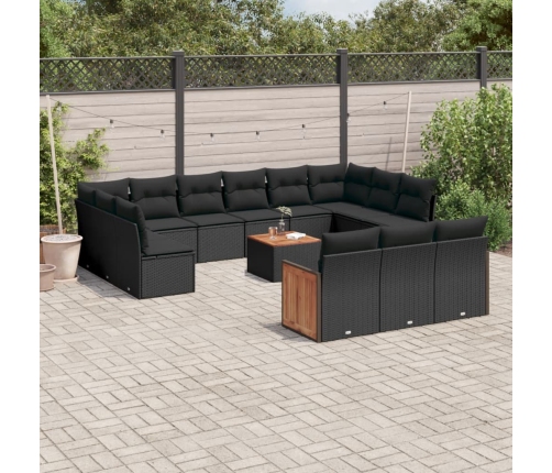 Set sofás de jardín 14 pzas con cojines ratán sintético negro