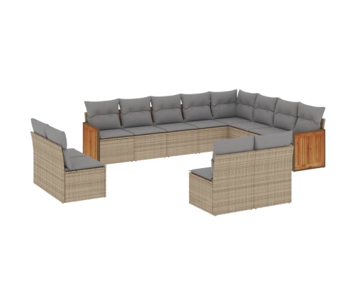 Set de sofás de jardín 12 pzas y cojines ratán sintético marrón
