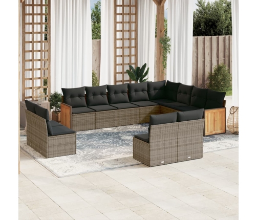Set de sofás de jardín 12 pzas con cojines ratán sintético gris