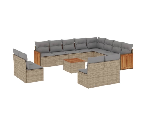Set sofás de jardín con cojines 13 pzas ratán sintético beige