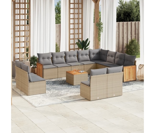 Set sofás de jardín con cojines 13 pzas ratán sintético beige
