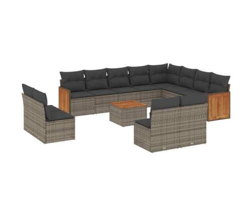Set sofás de jardín con cojines 13 piezas ratán sintético gris