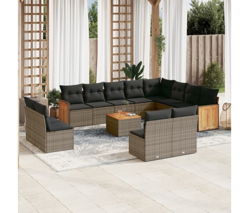 Set sofás de jardín con cojines 13 piezas ratán sintético gris