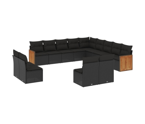 Set de sofás de jardín y cojines 13 pzas ratán sintético negro