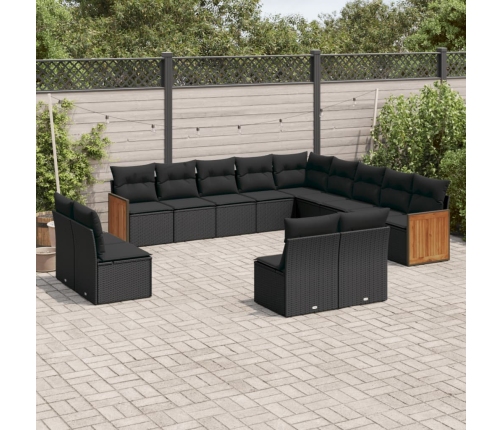 Set de sofás de jardín y cojines 13 pzas ratán sintético negro