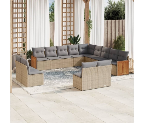 Set sofás de jardín con cojines 13 pzas ratán sintético beige