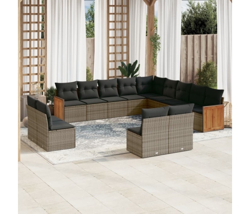 Set sofás de jardín con cojines 13 piezas ratán sintético gris