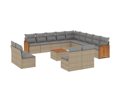 Set sofás de jardín 14 pzas con cojines ratán sintético beige