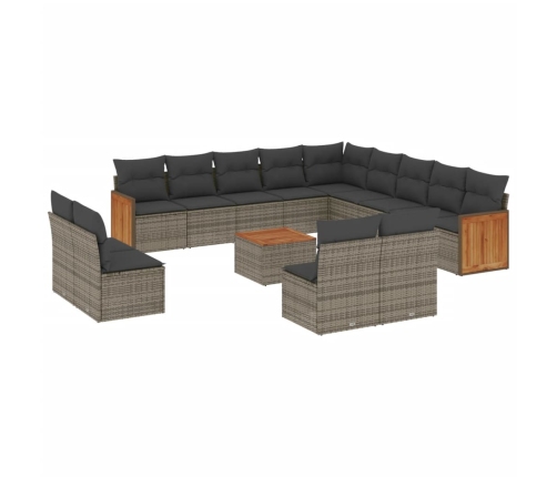 Set de sofás de jardín 14 pzas con cojines ratán sintético gris