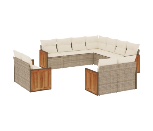 Set de sofás de jardín 11pzas con cojines ratán sintético beige