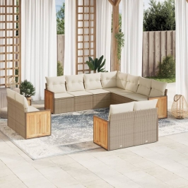 Set de sofás de jardín 11pzas con cojines ratán sintético beige