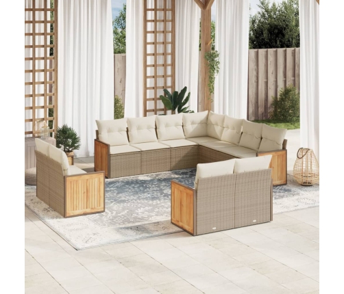 Set de sofás de jardín 11pzas con cojines ratán sintético beige