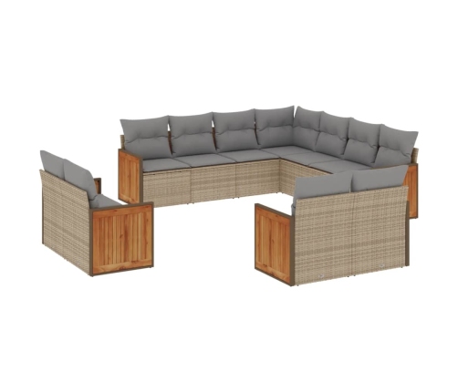 Set de sofás de jardín 11pzas con cojines ratán sintético beige