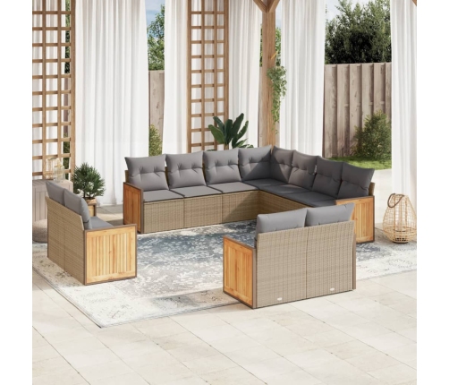 Set de sofás de jardín 11pzas con cojines ratán sintético beige