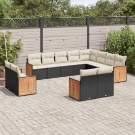 Set de sofás de jardín 12 piezas cojines ratán sintético negro