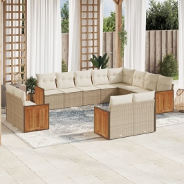 Set de sofás de jardín 12 pzas y cojines ratán sintético marrón