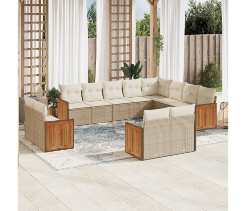 Set de sofás de jardín 12 pzas y cojines ratán sintético marrón