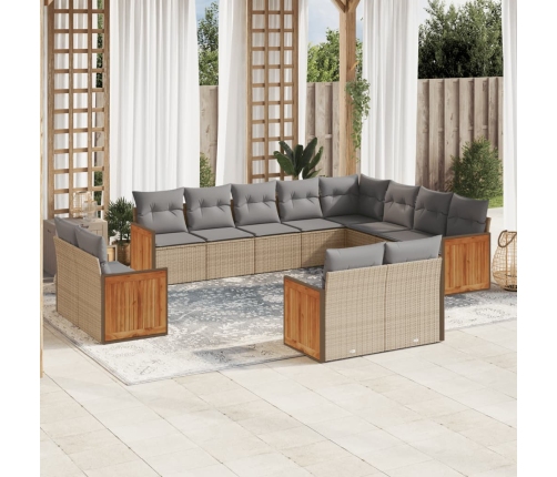 Set de sofás de jardín 12 pzas y cojines ratán sintético marrón
