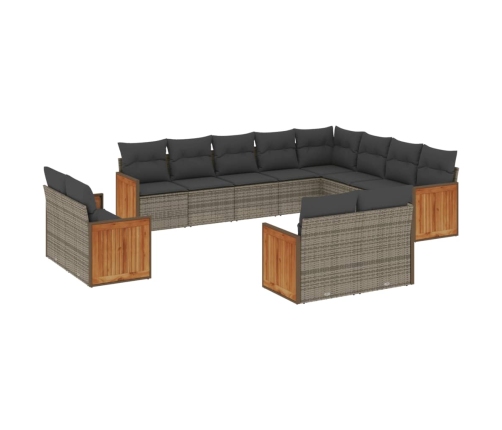 Set de sofás de jardín 12 pzas con cojines ratán sintético gris