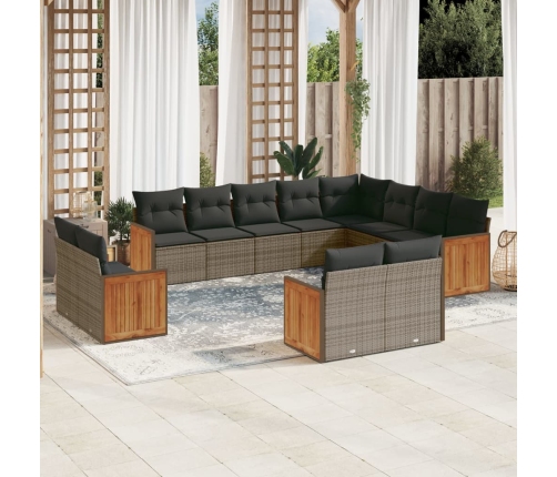 Set de sofás de jardín 12 pzas con cojines ratán sintético gris