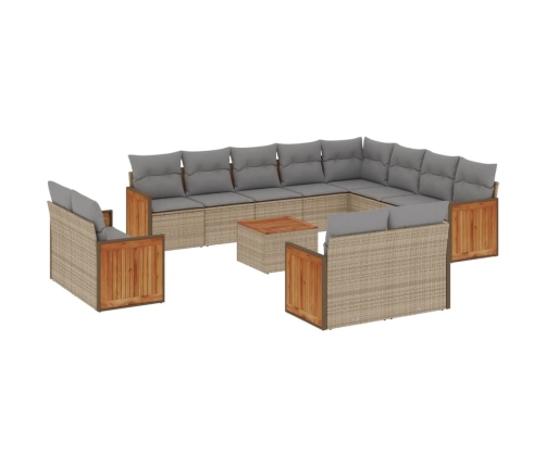 Set sofás de jardín con cojines 13 pzas ratán sintético beige