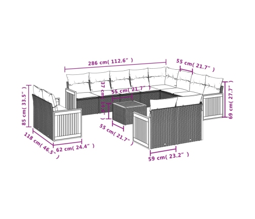 Set sofás de jardín con cojines 13 pzas ratán sintético beige