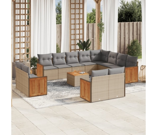 Set sofás de jardín con cojines 13 pzas ratán sintético beige