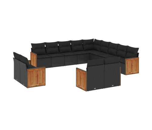 Set de sofás de jardín y cojines 13 pzas ratán sintético negro