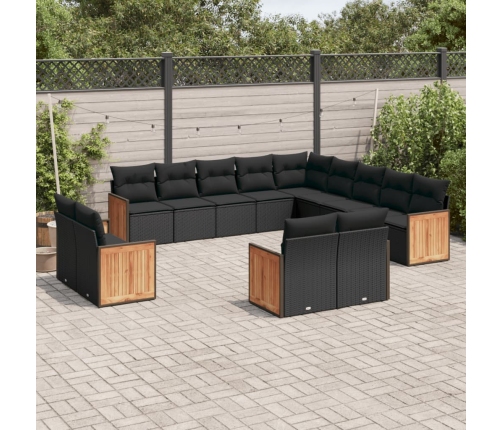 Set de sofás de jardín y cojines 13 pzas ratán sintético negro