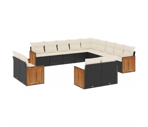 Set de sofás de jardín y cojines 13 pzas ratán sintético negro